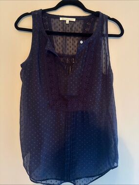 Daniel Rainn Navy Sleeveless Swiss Dot Lace-Trim Camisole